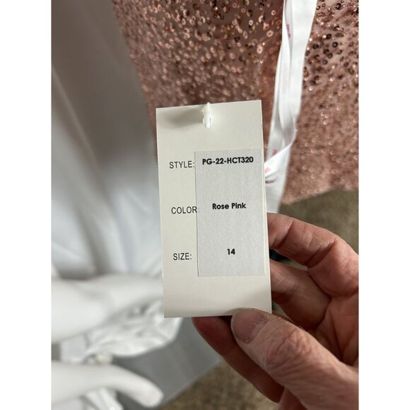 PromGirl Sequin dress, Rose Pink, Laceup Back, Size 14, NWT - Picture 6 of 7